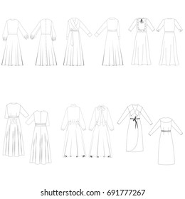 technical drawing sketch set of dress vector illustration 