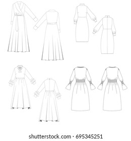 technical drawing sketch set of dress vector illustration 