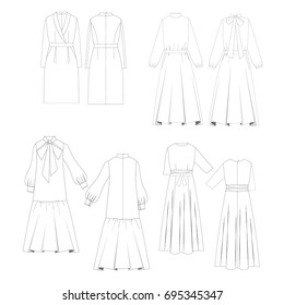 technical drawing sketch set of dress vector illustration 