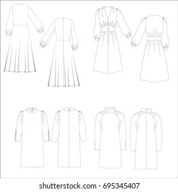 technical drawing sketch set of dress vector illustration 