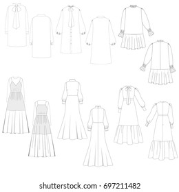 technical drawing sketch set of dress vector illustration 