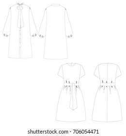 technical drawing sketch set of dress vector illustration 