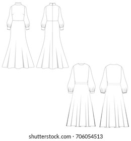 technical drawing sketch set of dress vector illustration 