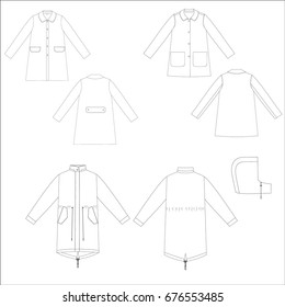 technical drawing sketch set of jacket vector illustration