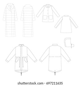 technical drawing sketch set of jacket vector illustration 
