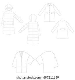 technical drawing sketch set of jacket vector illustration 