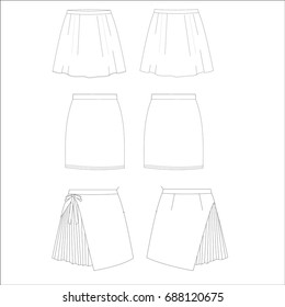 technical drawing sketch set of skirt vector illustration 