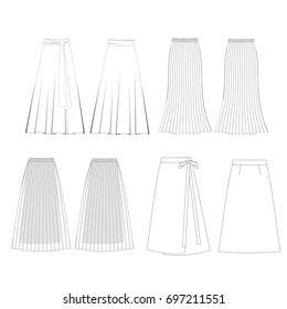 technical drawing sketch set of skirt vector illustration 