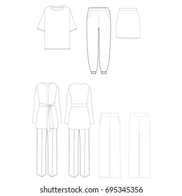 technical drawing sketch set of suit vector illustration 