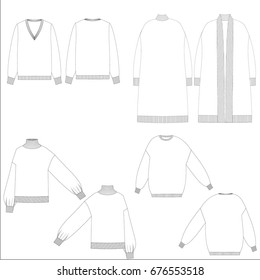 technical drawing sketch set of sweater vector illustration