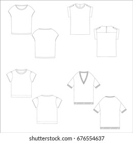 technical drawing sketch set of t-shirt vector illustration