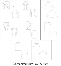 technical drawing sketch set of t-shirt vector illustration 