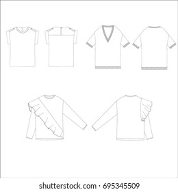 technical drawing sketch set of t-shirt vector illustration 