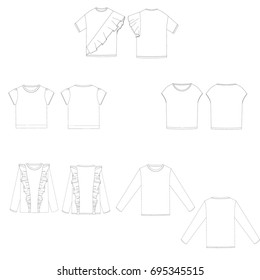 technical drawing sketch set of t-shirt vector illustration 