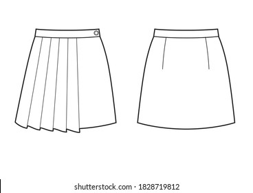 Technical drawing sketch skirt with pleats vector illustration.