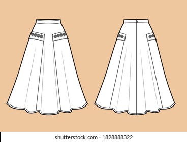 Technical drawing sketch skirt vector illustration.