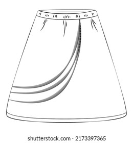 Technical drawing sketch skirt vector illustration. Set vector women's. Clothing for women and girls. illustration isolated from the white background.
