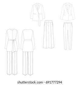 technical drawing sketch suit jacket trousers vector illustration 