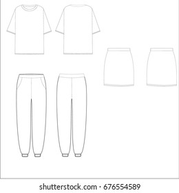 technical drawing sketch t-shirt trousers skirt vector illustration