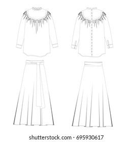 technical drawing sketch  vector illustration blouse skirt
