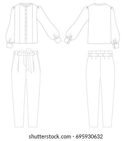 technical drawing sketch  vector illustration blouse trousers
