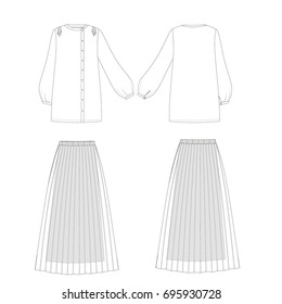 technical drawing sketch  vector illustration blouse skirt
