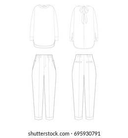technical drawing sketch  vector illustration blouse trousers
