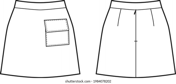 Technical Drawing of a Skirt with One Pocket