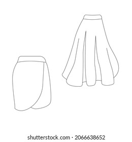 The technical drawing of the skirts is short and long. Vector outline illustration is suitable for use in the fashion industry, typography, websites, stores, as well as for a children's book and color