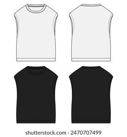 Technical drawing Sleeveless T shirt tank tops vector illustration template front and back views