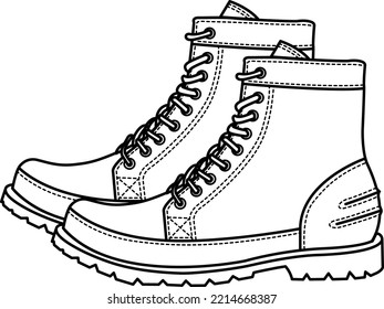 
Technical drawing of snow hiking boots. Boot for extreme cold