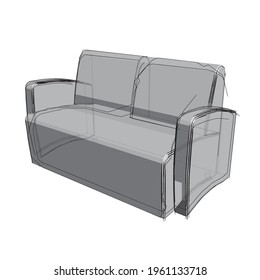 Technical drawing of a sofa in a technical style. Schematic vector illustration of a couch on white background