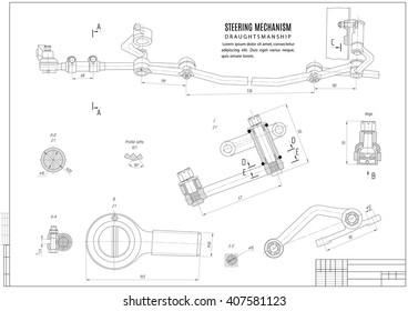 technical drawing of the steering mechanism, construction project with horizontal frame isolated on the white background. stock vector illustration