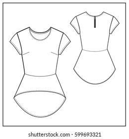 Technical drawing of a summer cardigan with a basque, the type of transmission and back