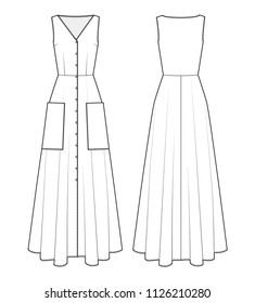 Technical Drawing Summer Dress Stock Vector (Royalty Free) 1126210280 ...