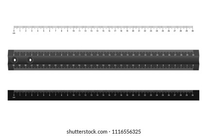 Technical drawing tool. Ruler Graduation. Ruler scale 30 cm. White scale on black background. Vector illustration.