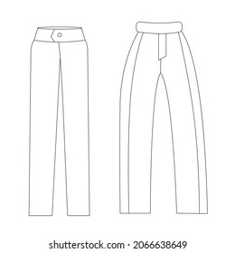 Dibujo técnico de los pantalones. La ilustración de contorno vectorial es adecuada para su uso en la industria de la moda, la tipografía, los sitios web, las tiendas, así como para un libro infantil y el coloreado