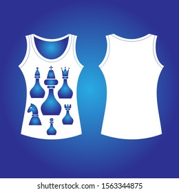 Technical drawing of T-shirts with Chess pieces print. Front and back views. Vector illustration of casual clothes.   All elements are located on separate layers.  svg