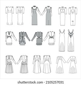 Technical Drawing Various Dress Silhouettes Stock Vector (Royalty Free ...