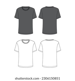 Dibujo técnico vectorial camisetas masculinas fondo blanco y frontal