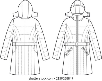 Technical Drawing Warm Winter Hoodie Puffy Stock Vector (Royalty Free ...
