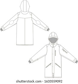 technical drawing for a winter jacket (type: parka)