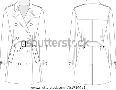 Technical Drawing Womans Trench Coat Stock Vector (Royalty Free ...