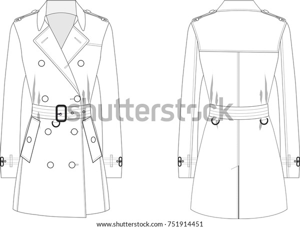 Technical Drawing Womans Trench Coat Stok Vektör (Telifsiz) 751914451