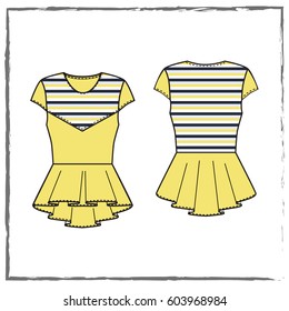 Technical drawing of women's clothing, the form of the backrest and the transfer