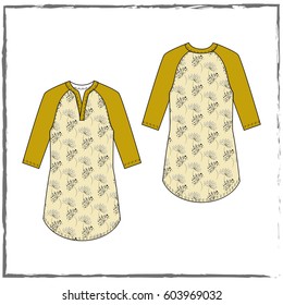 Technical drawing of women's clothing, the form of the backrest and the transfer
