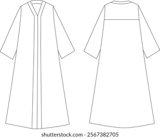 Technical Drawing of Women's Long Outerwear Gamis with Modest and Elegant Design for Fashion Apparel