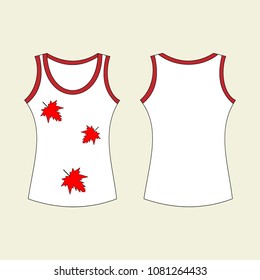 Technical drawing of women's T-shirts. Front and back views. Vector illustration of casual clothes. Print for  the Canada  Day.