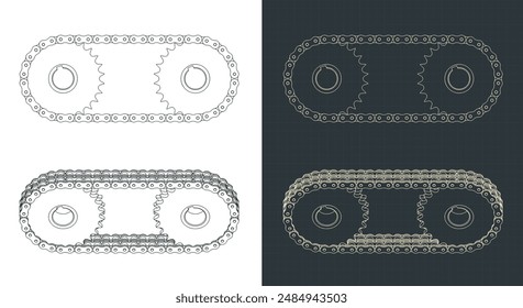 Technical drawings of a double chain drive