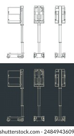 Technical drawings of a push around mast lift